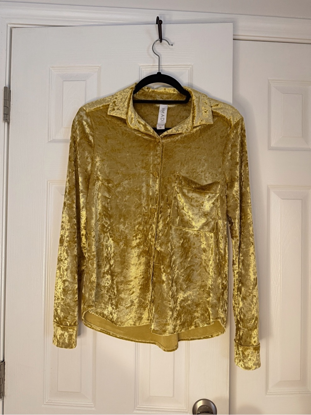 Velvet Button-Down Shirt in Gold by Amadi - ANTHROPOLOGIE